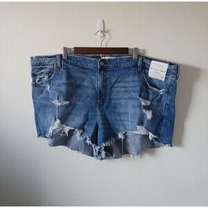 Abercrombie & Fitch The Mom Jean Denim Shorts Blue High Rise‎ Cutoff Size 24